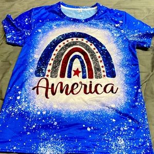 BNWOT (came in a bag, no tags) bleached red/white-blue America tee size small